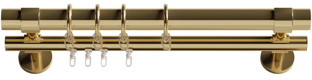 Messinggarnitur 28mm, Offene Wandträger Glatt, mit Innenlaufrohr als zweites Rohr