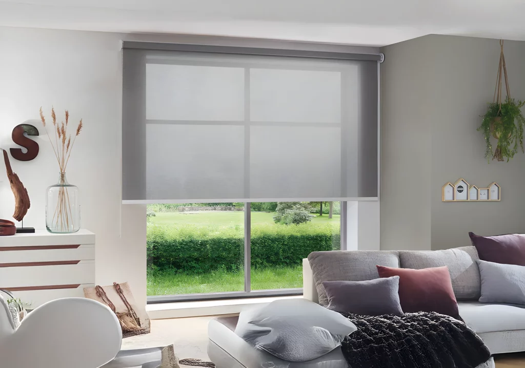 Rollo vorm Wohnzimmerfenster
