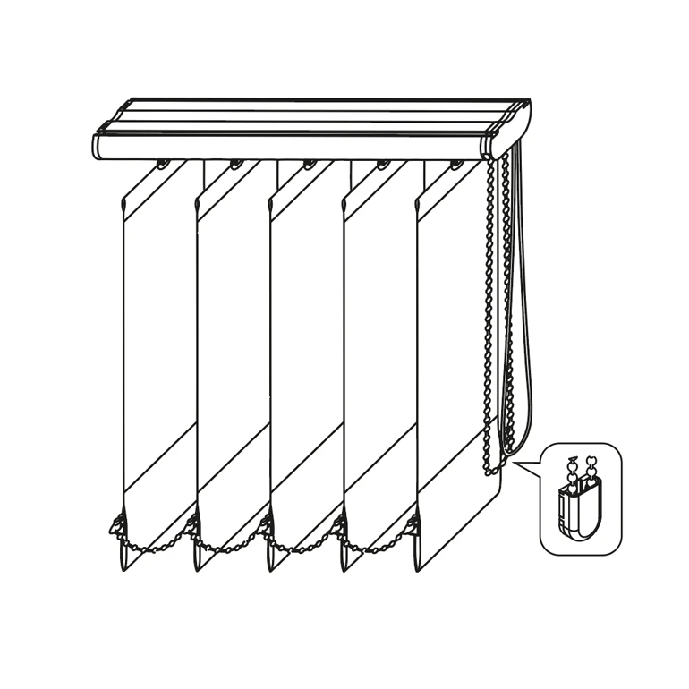 Vertikaljalousie, gerade Ausführung, mit Behang