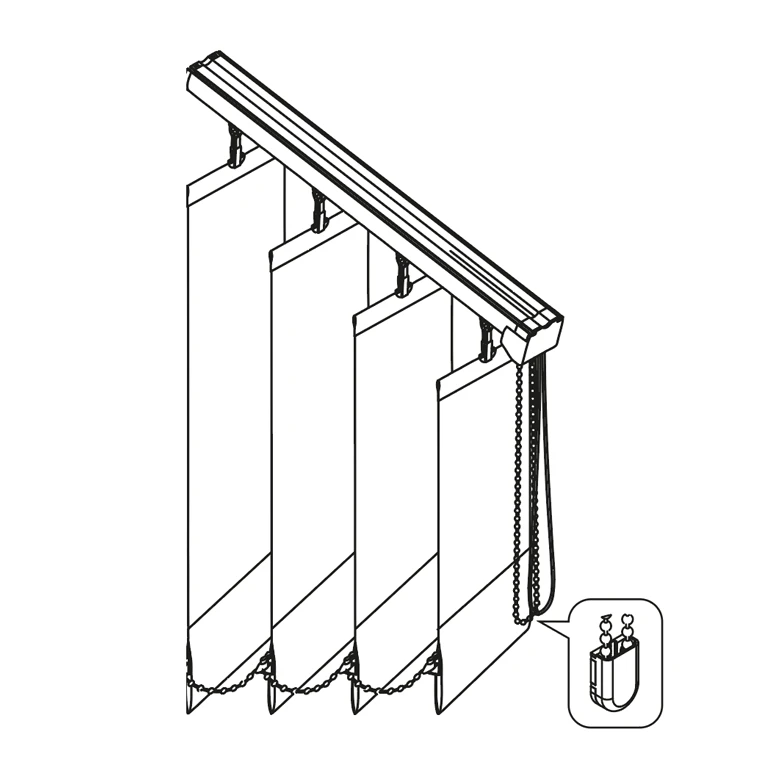 Vertikaljalousie, schräge Ausführung für Dachschrägen, mit Behang