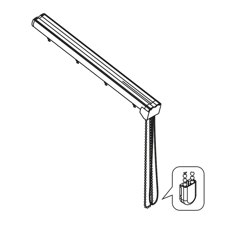 Vertikaljalousie, schräge Ausführung für Dachschrägen, ohne Behang